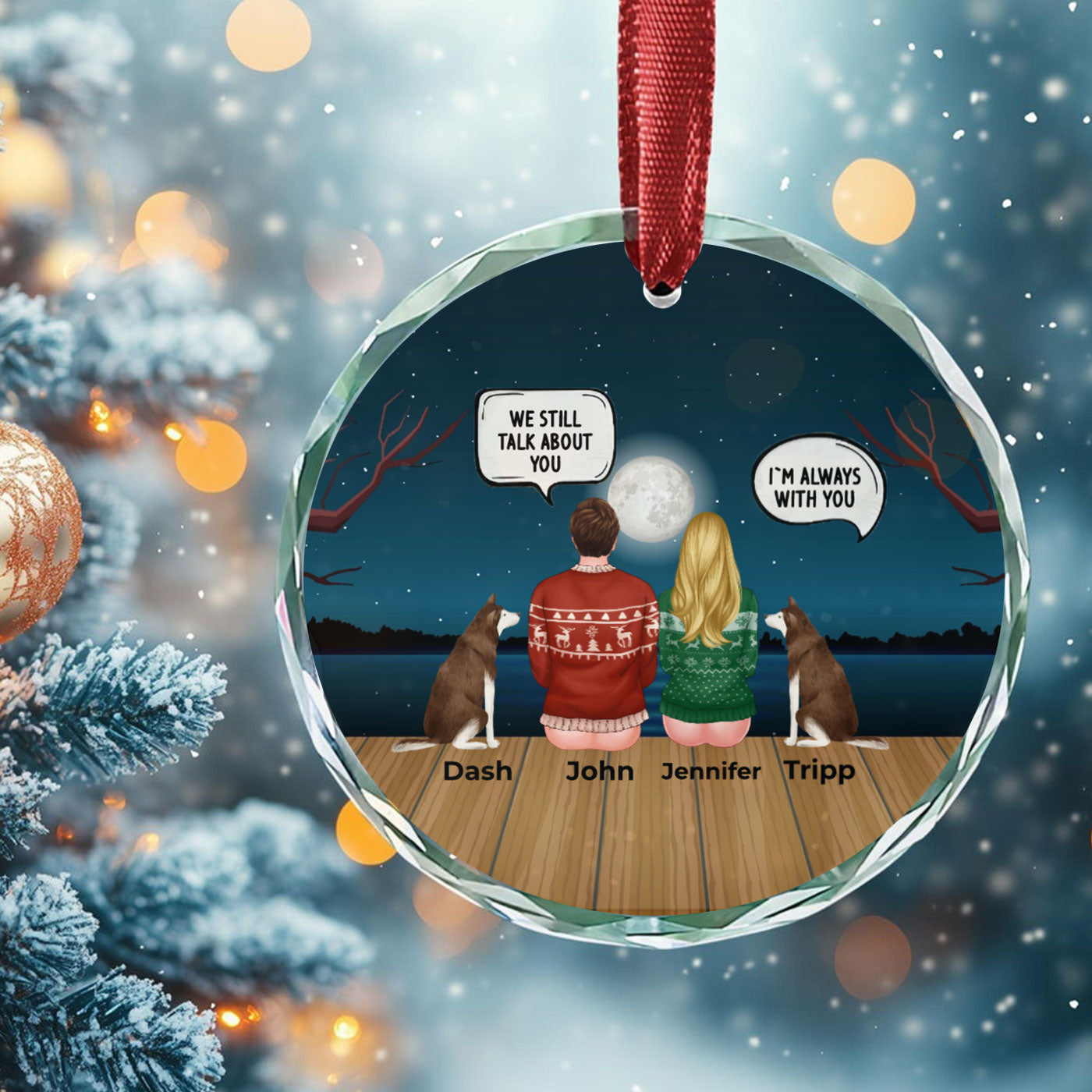 Customizable Family and Pet Sunset Memorial Ornament | Christmas | Glass Ornament